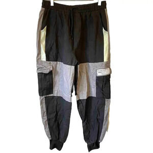 Hippie Street Wear black cargo utility pants multi pockets Drawstring Unisex S